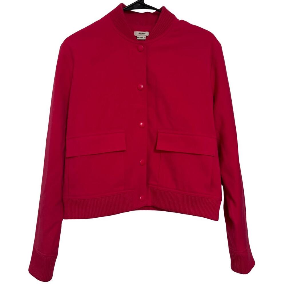 JASON WU Bomber Jacket MEDIUM Hot Pink Snap Front Boxy Cropped EUC